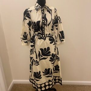 Elegant Black and Cream Floral Maxi Dress